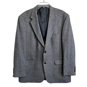 Lands' End Lambs Wool Blend Herringbone Sport Coat Mens 46R Black White Classic